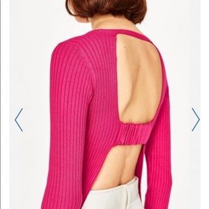 Zara Knit Pink Ribbed Long sleeve open back sweater top M